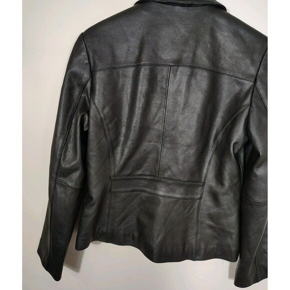 Wilsons Womens 90s Classic Leather Jacket Size M Black Fitted Minimalist Capsule - Picture 11 of 16